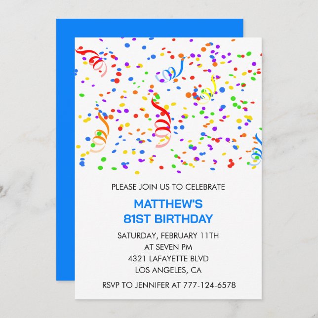 Men 81st birthday invitations Rainbow Confetti (Front/Back)