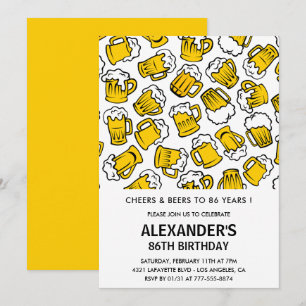 Men 86th birthday invitations Cheers and Beers 