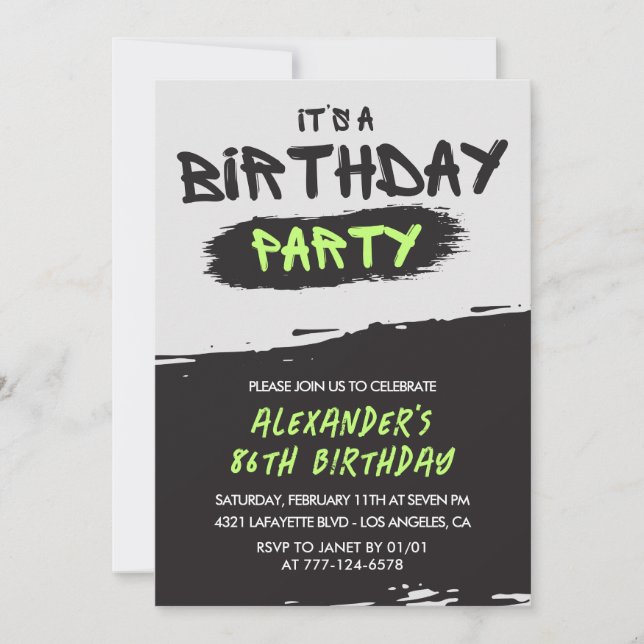 Men 86th birthday invitations Graffiti Spray paint (Front)