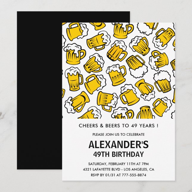 Men Adult Cheers and Beers 49th birthday Invitation (Front/Back)