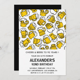 Men Adult Cheers and Beers 92nd birthday Invitation