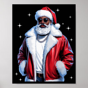 Men African American Santa Claus Sungles Christmas Poster