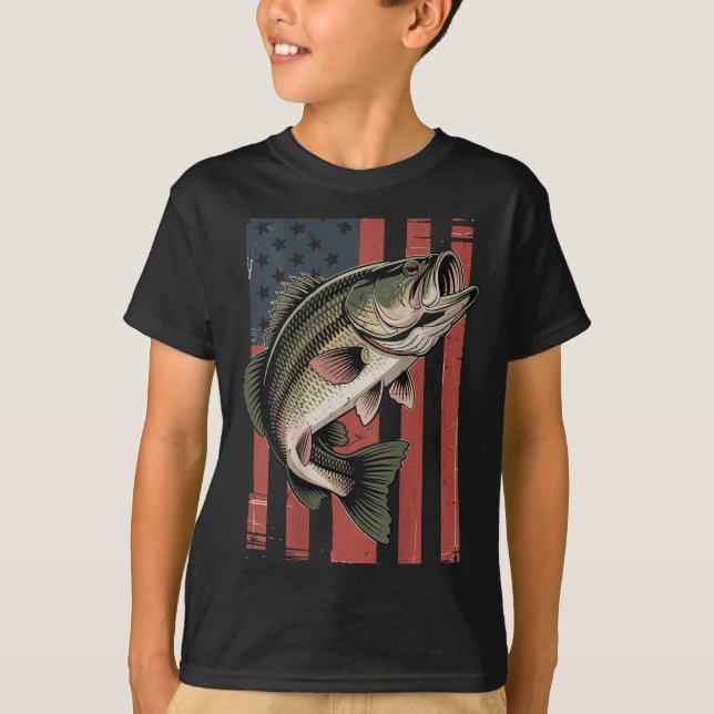 Men American Flag Fishing Patriotic Largemouth B F T-Shirt (Front)