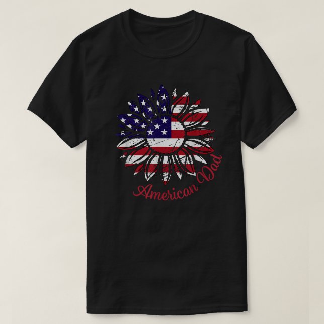 Men American Flag Sunflower USA4th July Men  T-Shirt (Design Front)