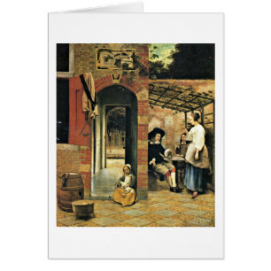 Men And A Woman In Courtyard By Pieter De Hooch