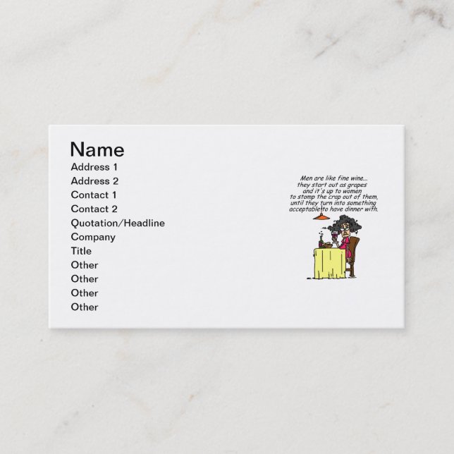 Men and FIne Wine Humour Business Card (Front)