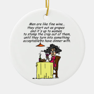 Men and FIne Wine Humour Ceramic Tree Decoration