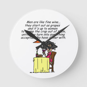 Men and FIne Wine Humour Round Clock
