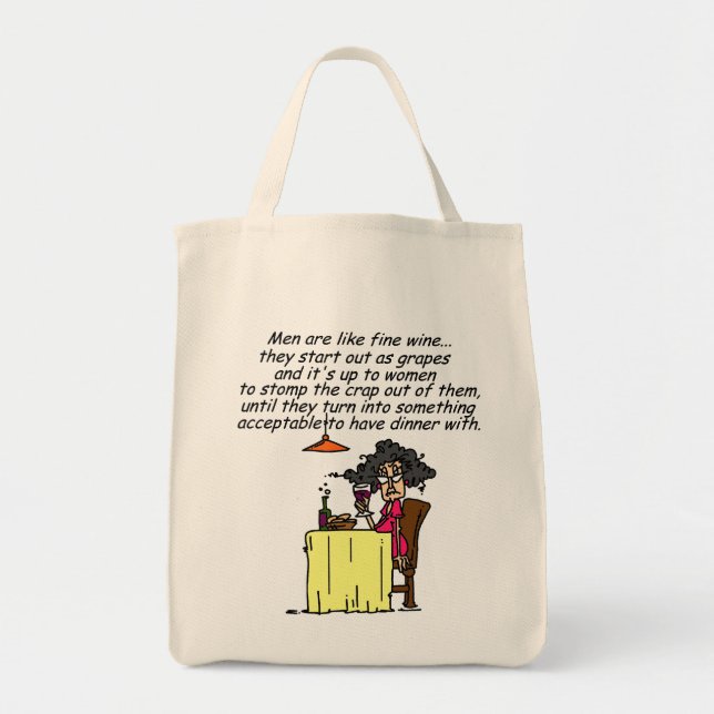 Men and FIne Wine Humour Tote Bag (Front)