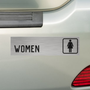 Men and Women Restroom Sign Faux Brushed Aluminium Bumper Sticker
