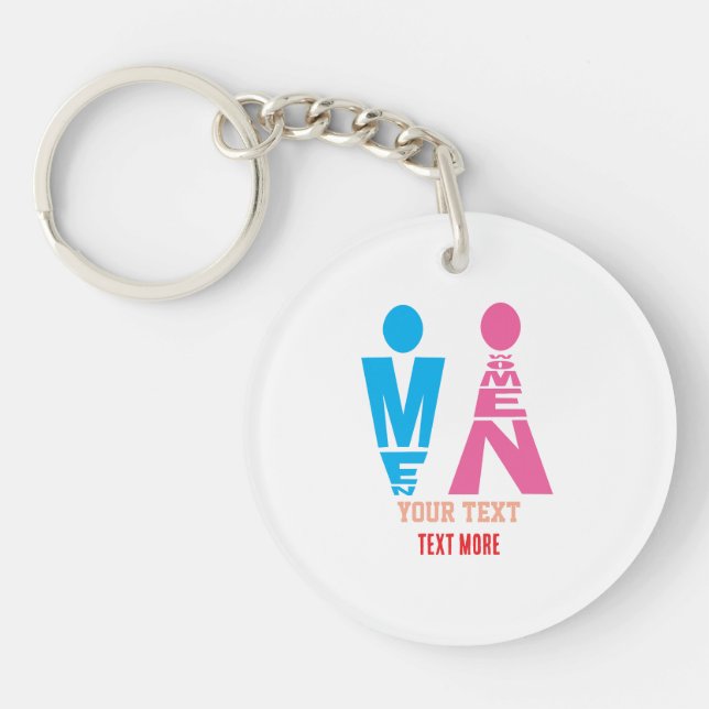 Men and Women Typography Icon Design – Bold Pink & Key Ring (Front)