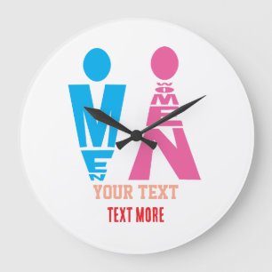 Men and Women Typography Icon Design – Bold Pink & Large Clock
