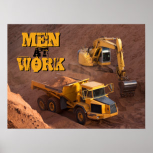Men at Work Tractor and Dump Truck Poster