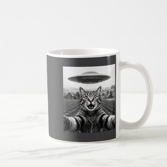 Men Back Cat Selfie Alien Ufo Coffee Mug (Right)
