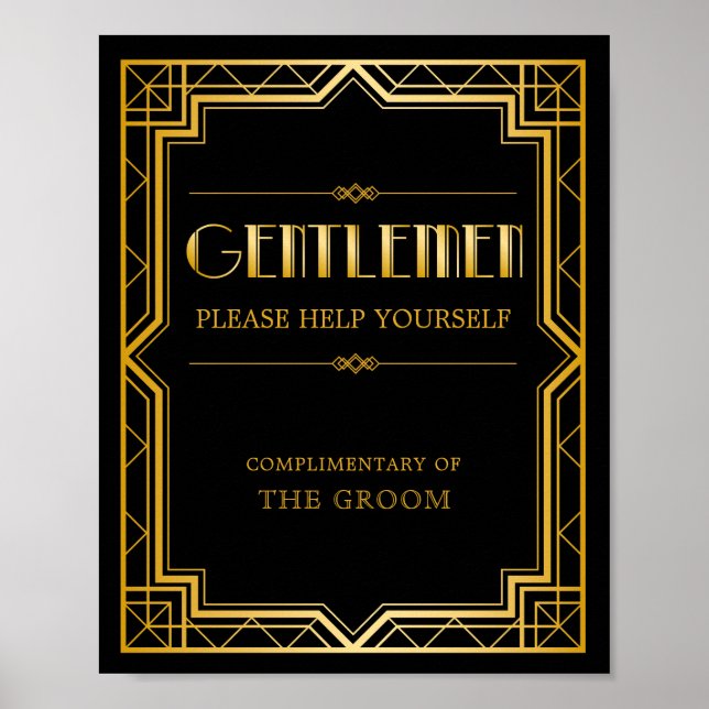 Men Bathroom Basket Wedding Sign | Gatsby Art Deco (Front)