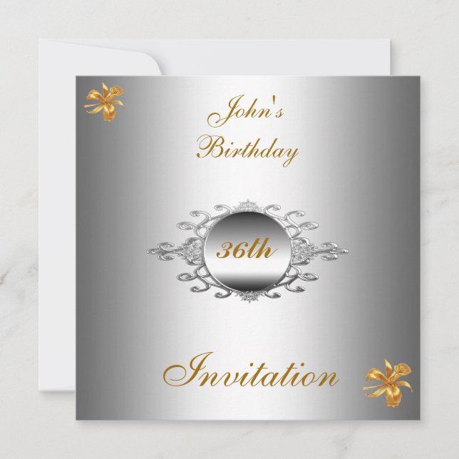 Men Birthday Party  Invitation Silver (Front)