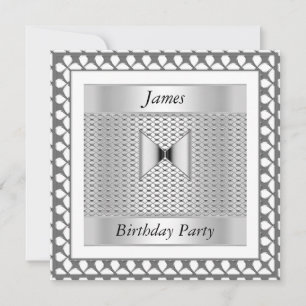 Men Birthday Party Silver Invitation