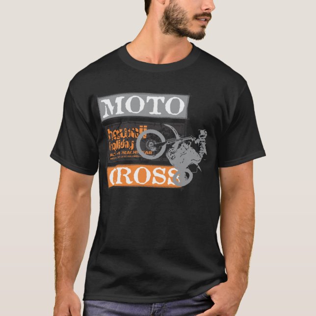 Men Black Motocross Hawaii Holiday T-Shirt (Front)