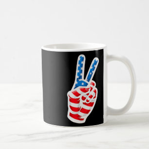 Men Boys American Flag Peace Sign Hand 4th Of July Coffee Mug