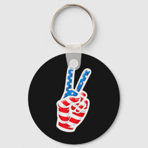 Men Boys American Flag Peace Sign Hand 4th Of July Key Ring