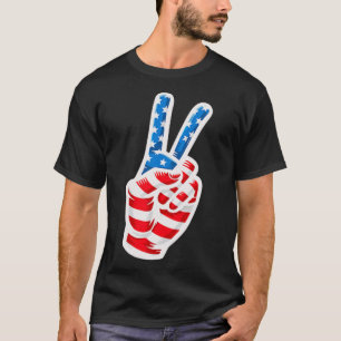 Men Boys American Flag Peace Sign Hand 4th Of July T-Shirt