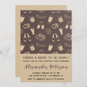 Men Cheers & Beer Rustic 36th birthday Invitation
