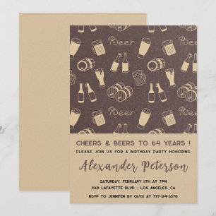 Men Cheers & Beer Rustic 64th birthday Invitation