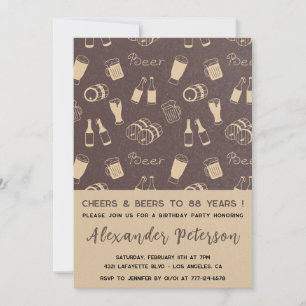 Men Cheers & Beer Rustic 88th birthday Invitation