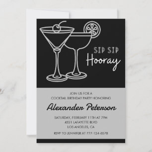 Men Cocktail Black White Retro 73rd birthday Invitation