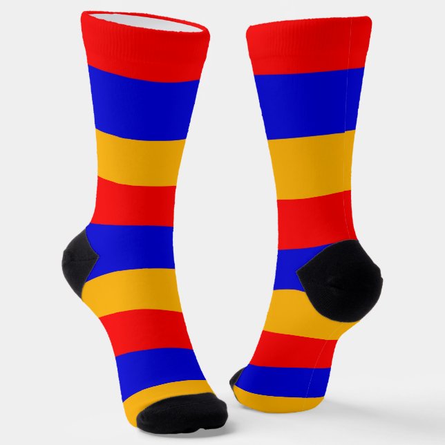 Men crew socks with flag of Armenia. (Angled)