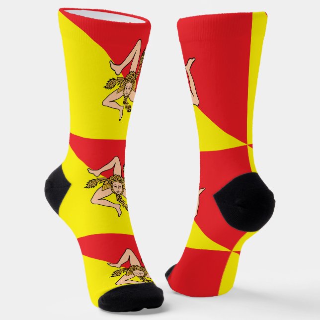 Men crew socks with flag of Sicily, Italy (Angled)