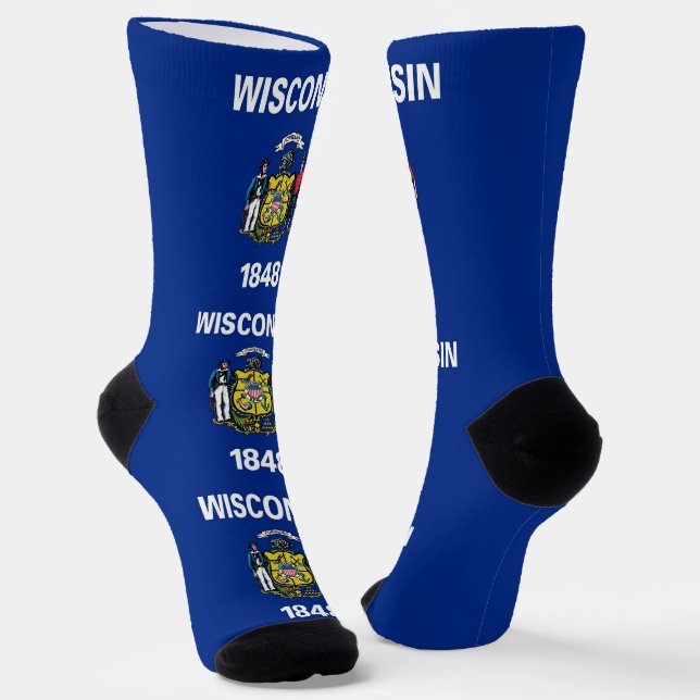 Men crew socks with flag of Wisconsin, U.S.A. (Angled)