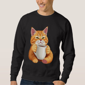 Men Cute Ginger Cat Coffee Graphic Sweatshirt
