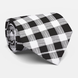 Men Designer Black and White Plaid Tie
