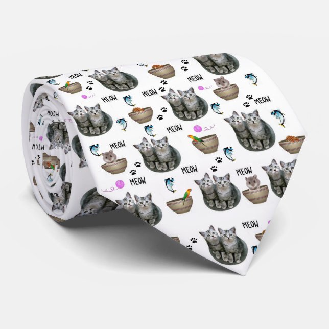 Men Designer Cats Kittens Meow Tie (Rolled)