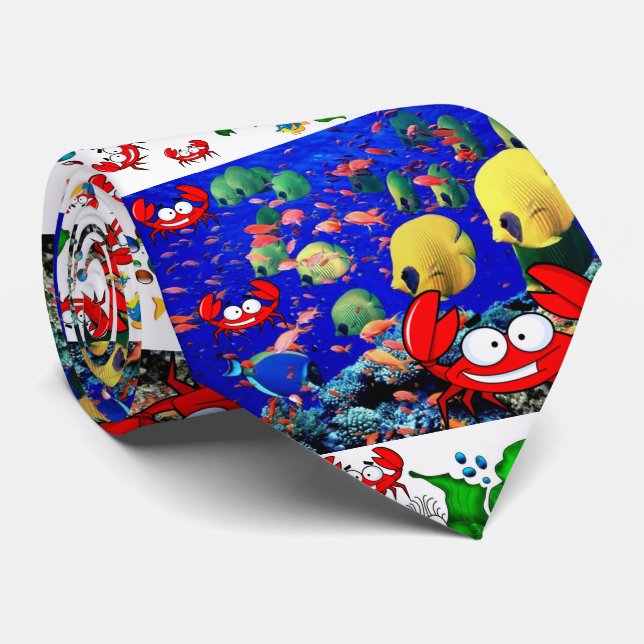Men Designer Fish Crab Tie (Rolled)