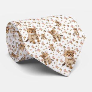 Men Designer Floral Kitten Cats Tie