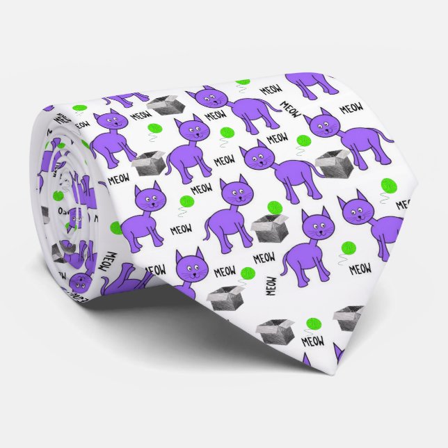 Men Designer Purple Cats Tie (Rolled)