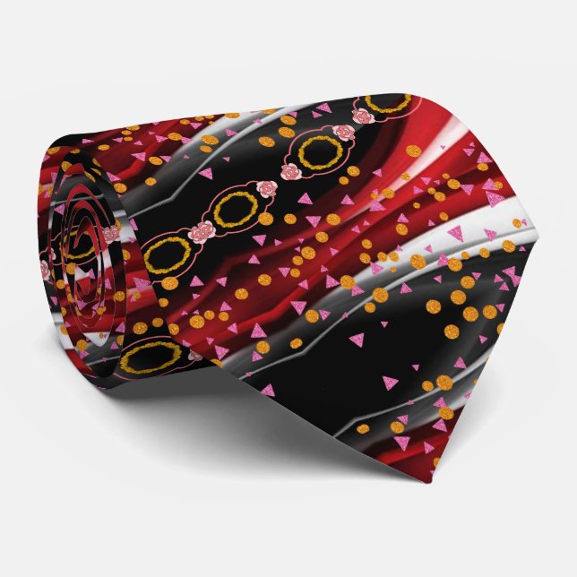 Men Designer Ties Abstract Red Black White (Rolled)