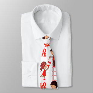 Men Designer Ties Couple Red Hearts