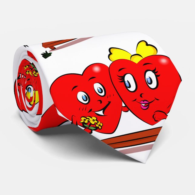 Men Designer Ties Couple Red Hearts (Rolled)