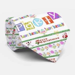 Men Designer Ties Merry Christmas Happy Birthday