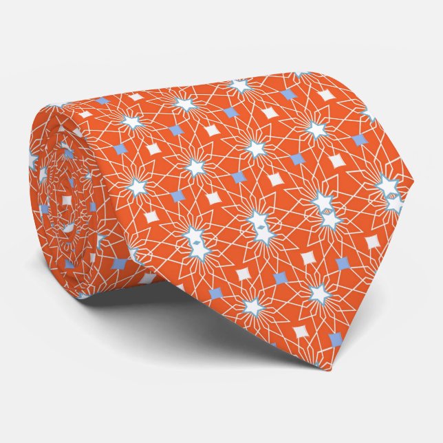 Men Designer Ties Orange Blue Stars (Rolled)