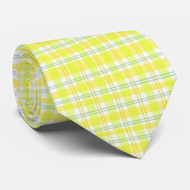 Men Designer Yellow Plaid Tie (Rolled)