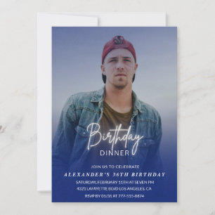 Men Dinner Photo Navy blue 36th birthday Invitation