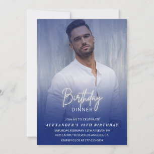 Men Dinner Photo Navy blue 48th birthday Invitation