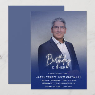 Men Dinner Photo Navy blue 78th birthday Invitation