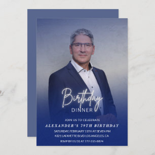 Men Dinner Photo Navy blue 79th birthday Invitation