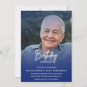 Men Dinner Photo Navy blue 91st birthday Invitation