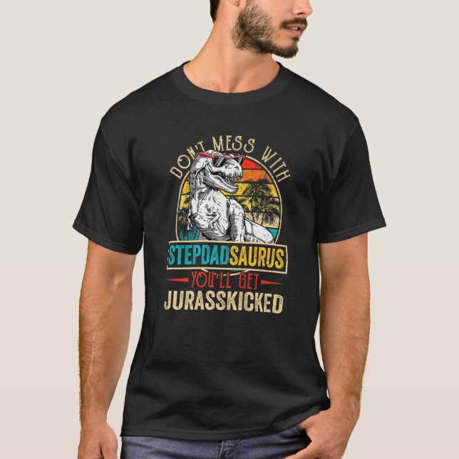 Men Distressed Stepdadsaurus Dinosaur Rex Fat T-Shirt (Front)